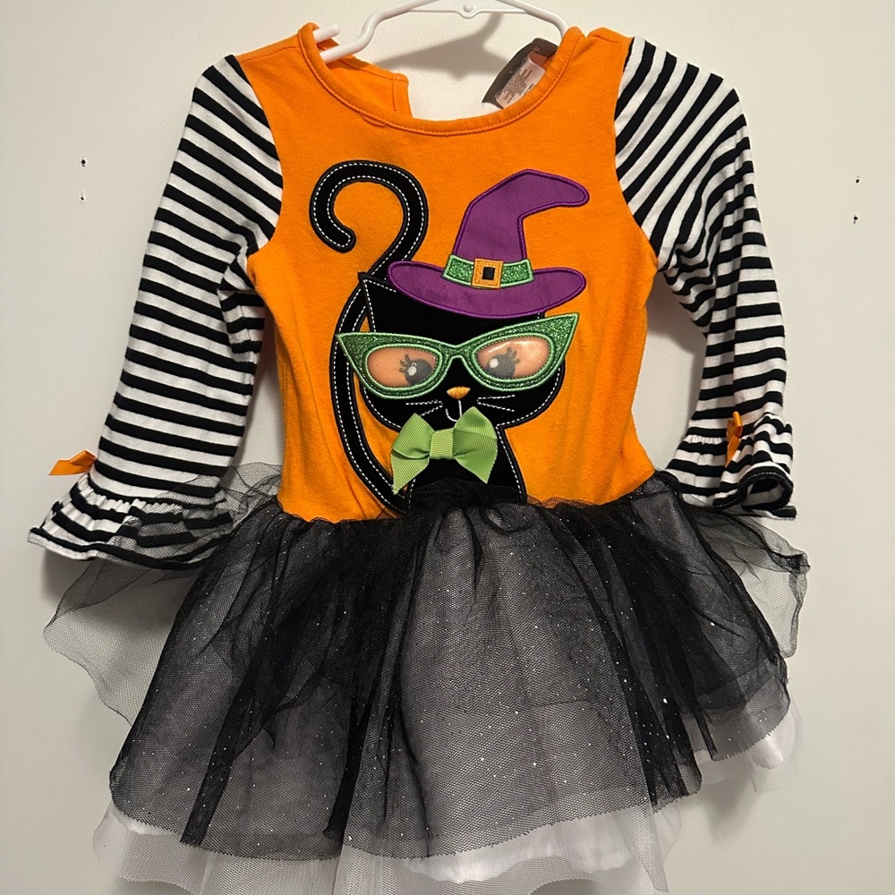 Orange and Black Cat Witch Top for Kids